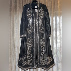 Soft Surroundings Gray/Silver Velvet *Handbeaded* Duster /Coat Size Petite Large